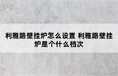 利雅路壁挂炉怎么设置 利雅路壁挂炉是个什么档次